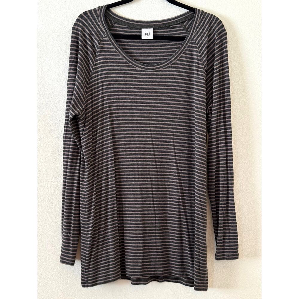 Cabi Striped Blair Tunic Long Sleeve #3053 – Neutral Dark Grey / Taupe‎ – Large